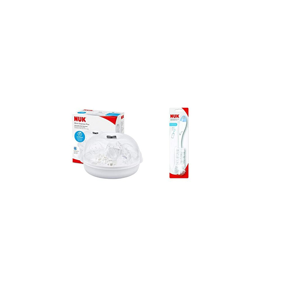 Micro Express Plus Microwave Steam Baby Bottle Steriliser & 2 in 1 Bottle and Teat Brush (Colours May Vary)