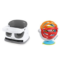 Baby Base 2-in-1 Seat, Slate, Booster Chair, Dining and Feeding Seat, Ages 6 Months+ (Pack of 1) & Baby Einstein, Sticky Spinner Booster & High Chair