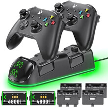 Controller Charger Station for Xbox Series/One-X/S/Elite, Charging Dock with 2x4800 mWh Rechargeable Battery Packs, Xbox Controller Battery Pack with