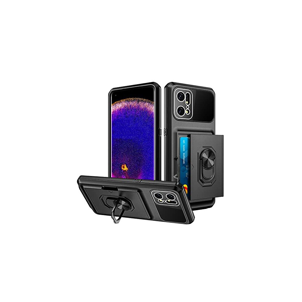 for Oppo Find X5 Pro Case Wallet Case with Card Holder Slot Ring Kickstand Armor Military Grade ShockproofÂ CaseÂ Heavy Duty Protective Case Cover for