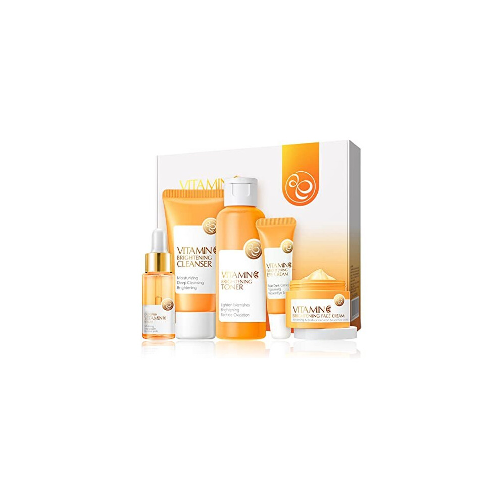 Skincare Gift Set for Her,Vitamin C Skin Care-With Hyaluronic Acid&Vitamin C,5 Piece Skincare Routine -Cleanser, Face Serum, Face Cream, Essence Toner