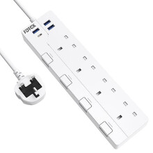Extension Lead with USB Slots, FDTEK 4 Way Surge Protected Extension Socket with 1 USB C &3 USB A Ports, Individual Switched Plug Extension Mountable
