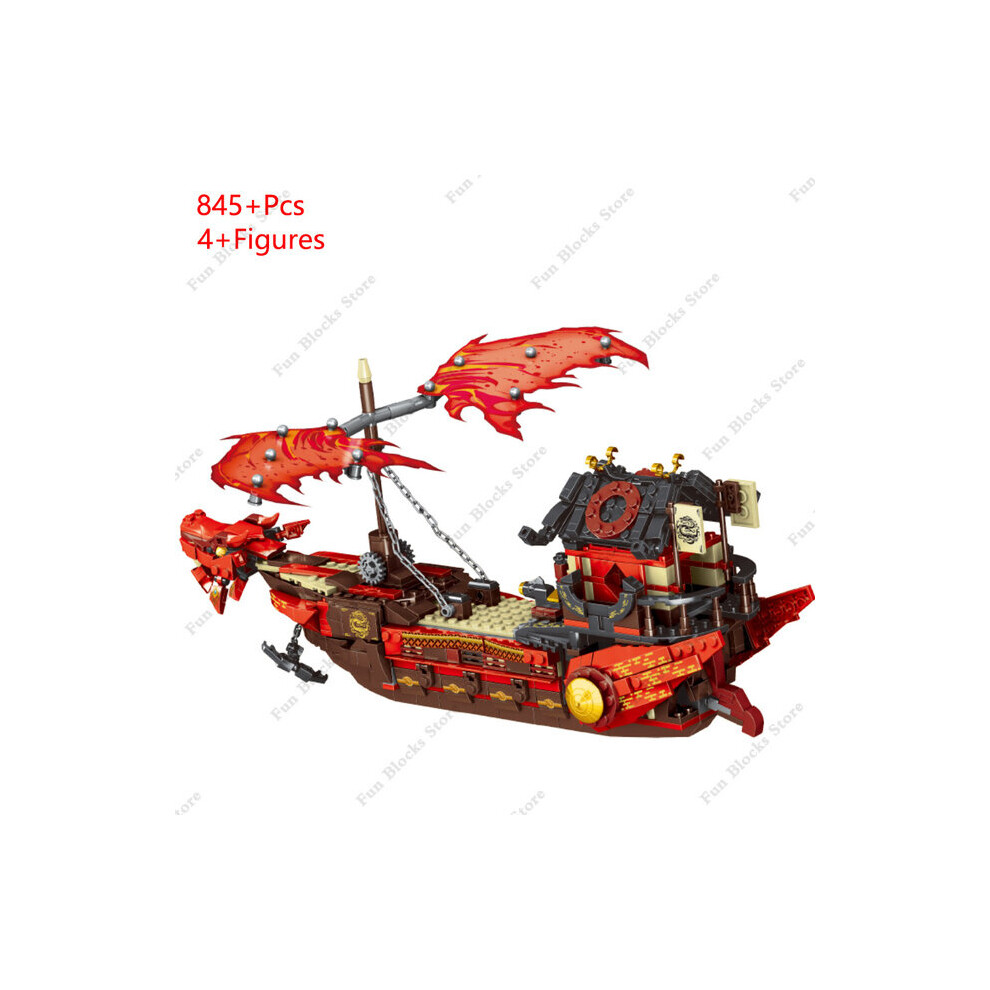 (NO Box 4 Figures) New Phantom Ninja Dragon Ship Model Building Blocks Sodiers Figures Boat