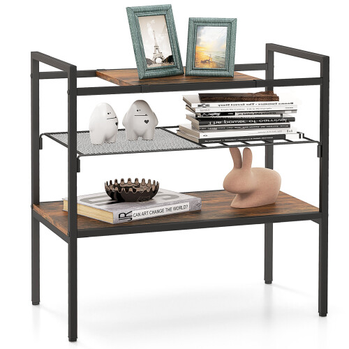 Costway 3-Tier Industrial Entryway Table Sofa Side Table W/ Removable Panel & Mesh Shelf