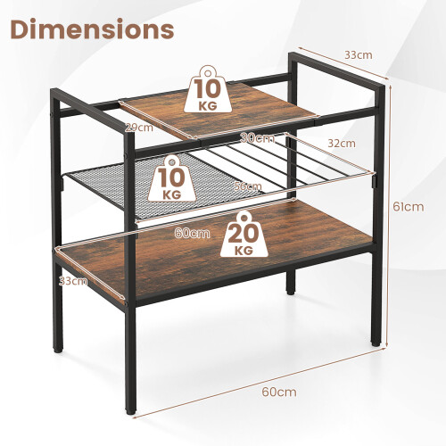 Costway 3-Tier Industrial Entryway Table Sofa Side Table W/ Removable Panel & Mesh Shelf 1