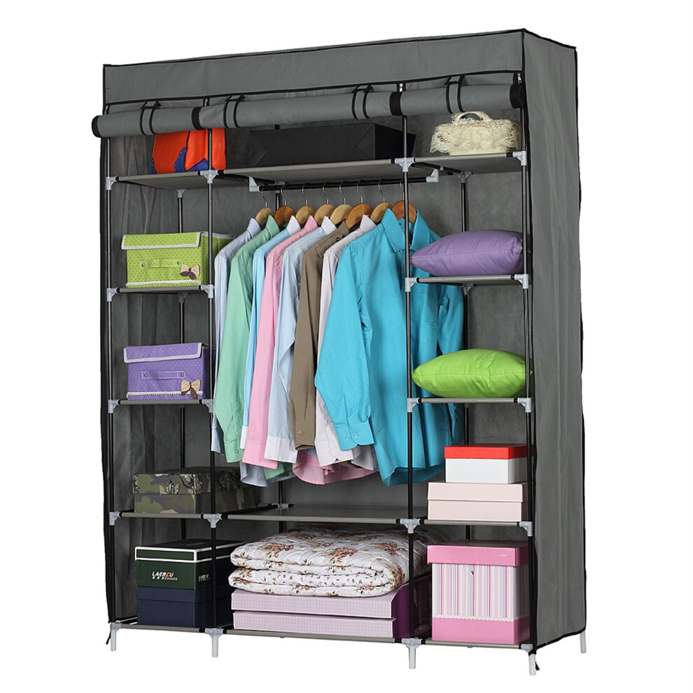 5-Layer Portable Closet 12-Compartment Non-Woven Fabric Wardrobe Grey