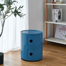 (Blue) Cylindrical Multi-Tiered Plastic Storage Drawer Unit