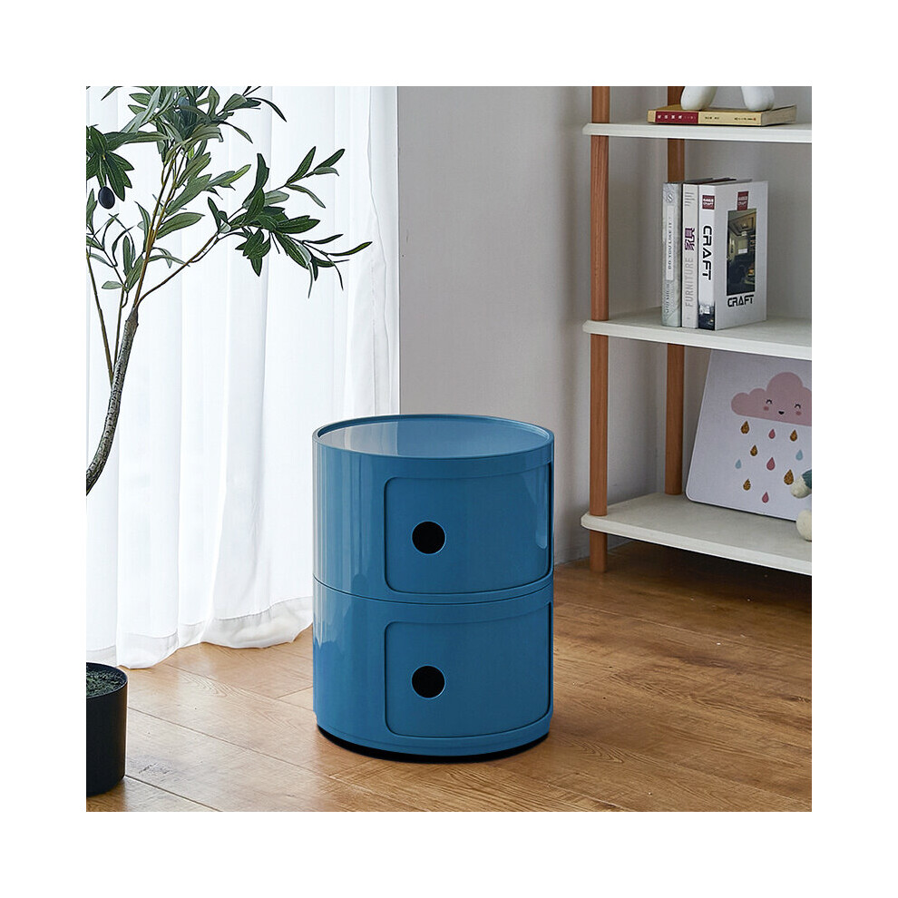 (Blue) Cylindrical Multi-Tiered Plastic Storage Drawer Unit