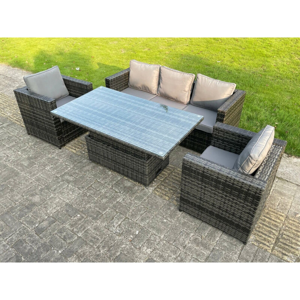 Fimous 5 Seater Wicker Rattan Garden Furniture Rising Table Grey