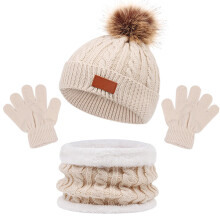 3pcs Boys Girls Outdoor Sports Skiing Casual Winter Warm Hat Scarf Gloves Set