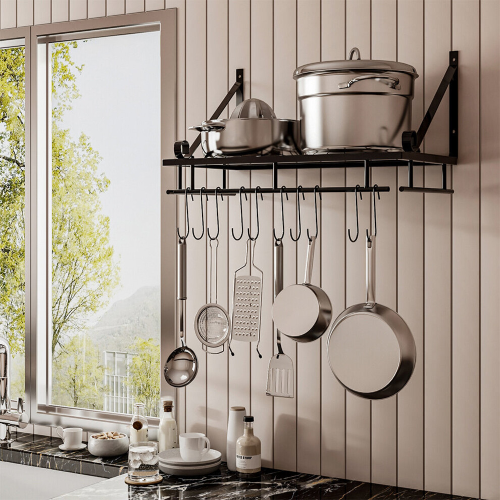 (45*24*25cm) Kitchen Wall Mounted Metal Shelf Pan Pot Rack