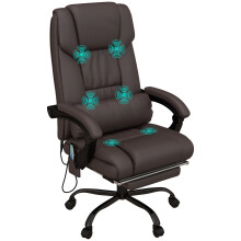 Vinsetto PU Leather Massage Office Chair Height Adjustable Computer Chair Brown