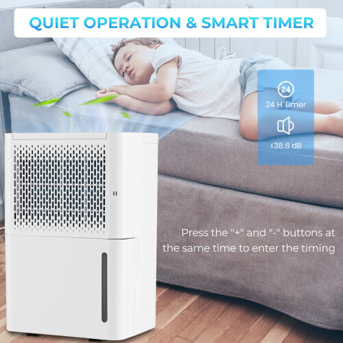 Costway 12L/D Portable Home Dehumidifier Quiet Electric Dehumidifier with 24H Timer 2
