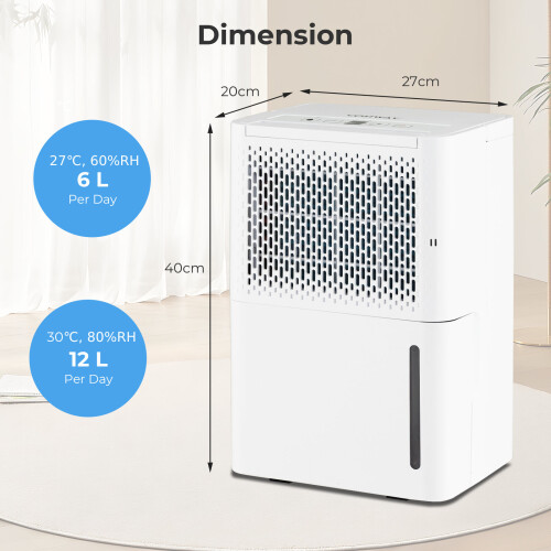 Costway 12L/D Portable Home Dehumidifier Quiet Electric Dehumidifier with 24H Timer 1