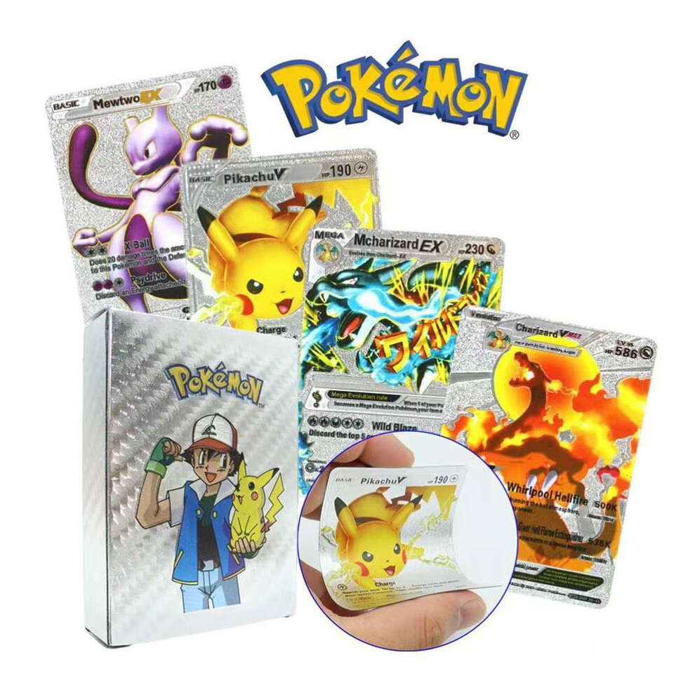 (55PCS Silver) Pokemon Rare Collection Trading Cards TCG GX Bundle X 55 - ULTR RARE Gold, Silver and Black Cards