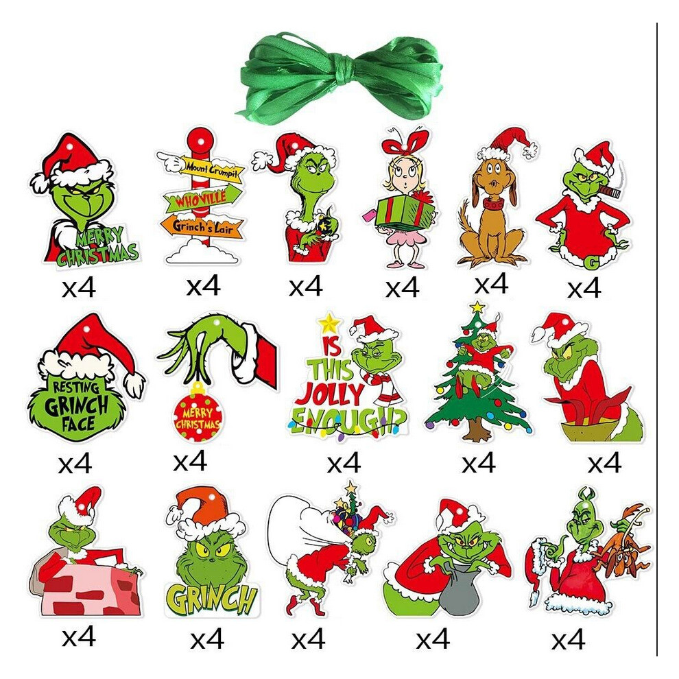 64 Piece Merry Christmas Grinch Ornaments Tree Hanging Decoration Figure Pendant