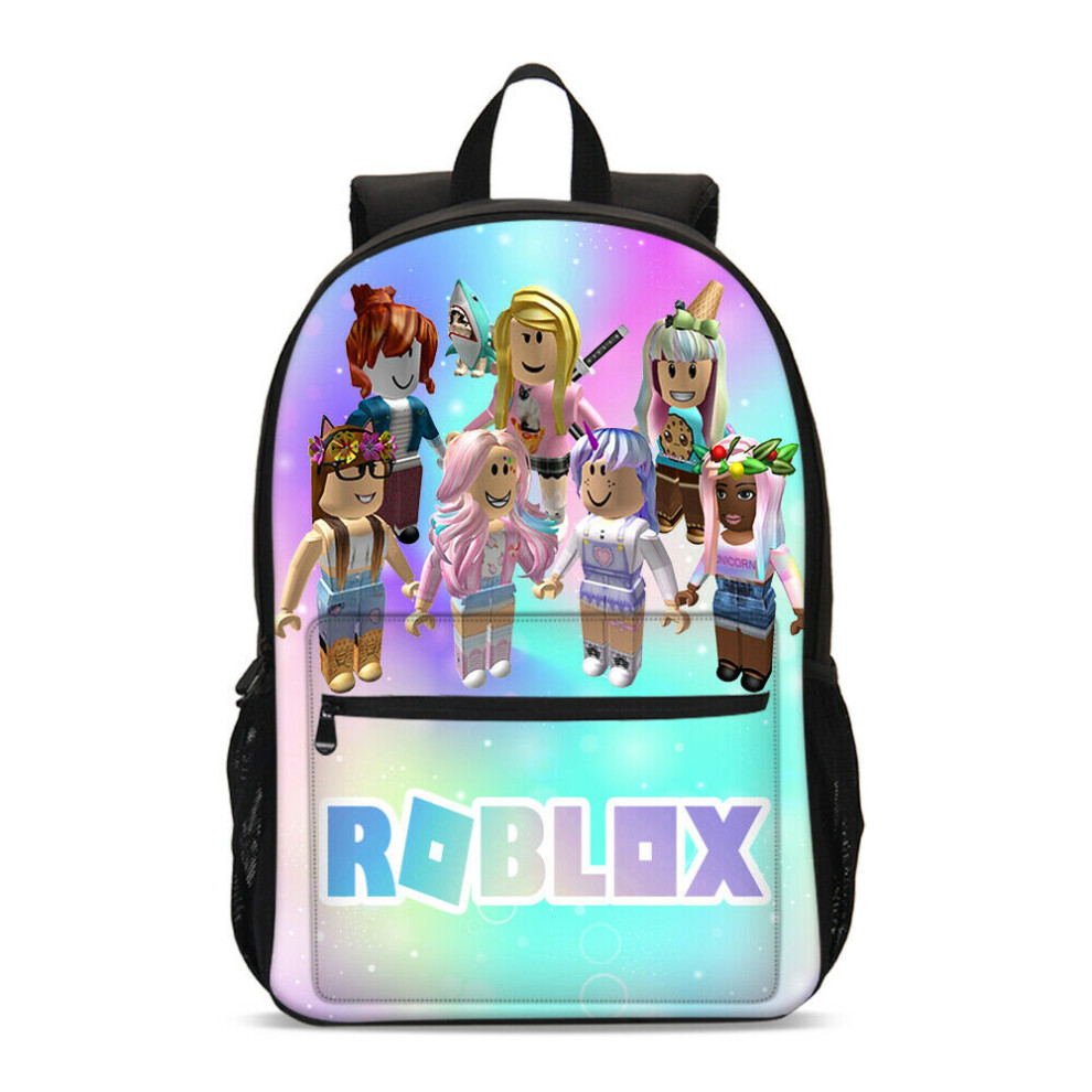 (Only Backpack) 3Pcs Kids Rainbow Roblox Backpack Lunch Bag Pencil Case Schoolbag Travel Bag Blue