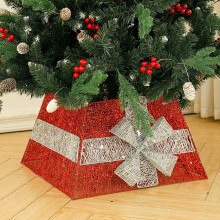 (Red) Square Christmas Tree Collar Basket Decor with Bow Tie