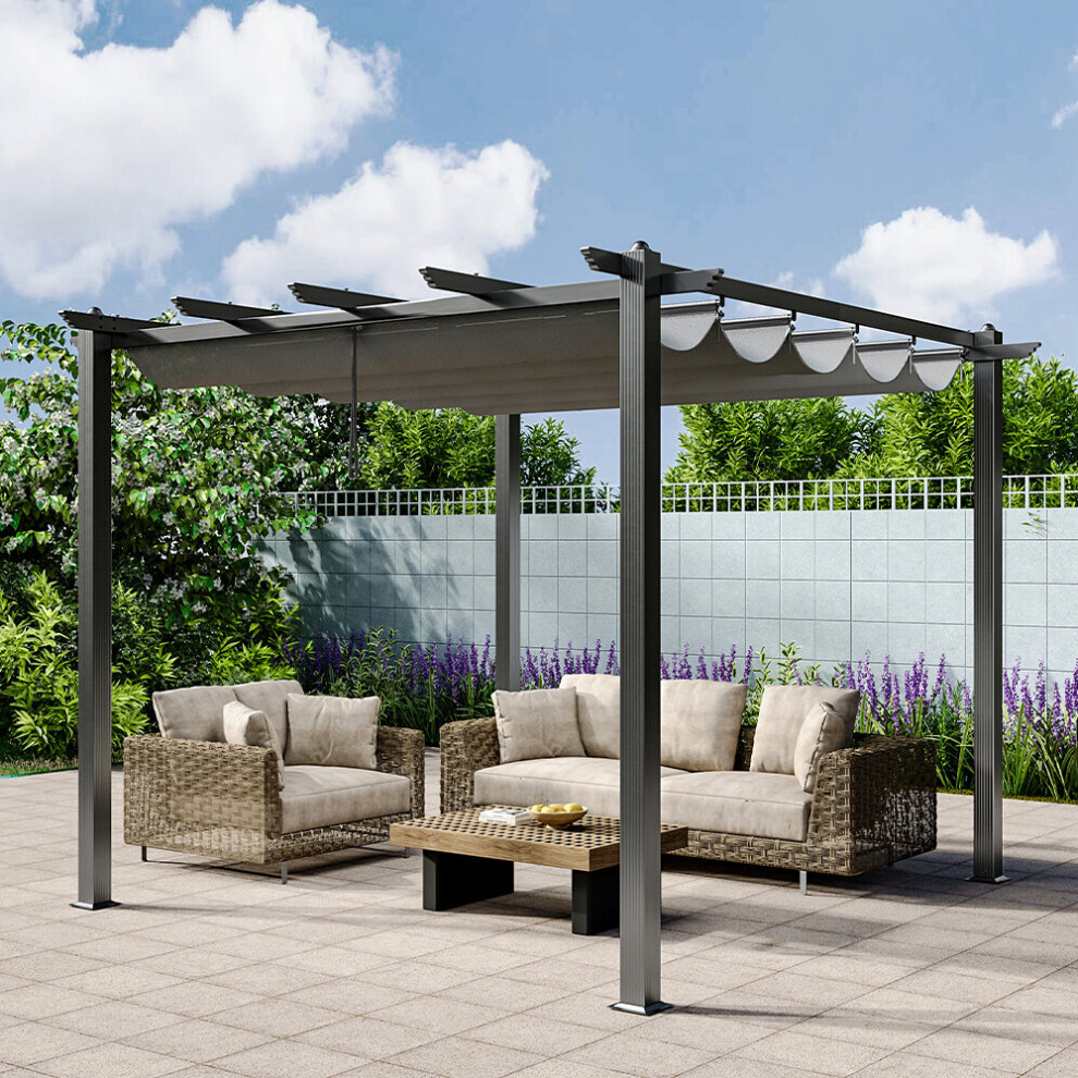 3x3M Dark Grey Aluminum Patio Pergola with Mobile Sun-shade Canopy