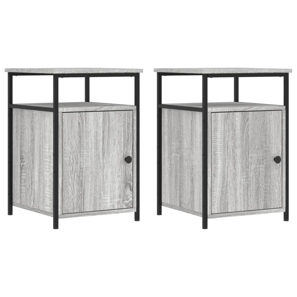 (grey sonoma, 2 pcs) vidaXL Bedside Cabinets Nightstand Bed Table 2 pcs Sonoma Oak Engineered Wood