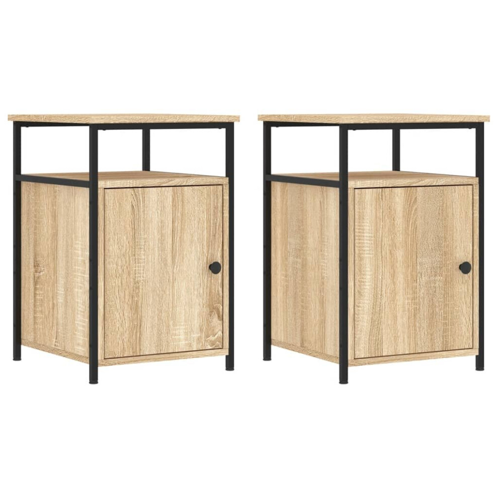 (sonoma oak, 2 pcs) vidaXL Bedside Cabinets Nightstand Bed Table 2 pcs Sonoma Oak Engineered Wood