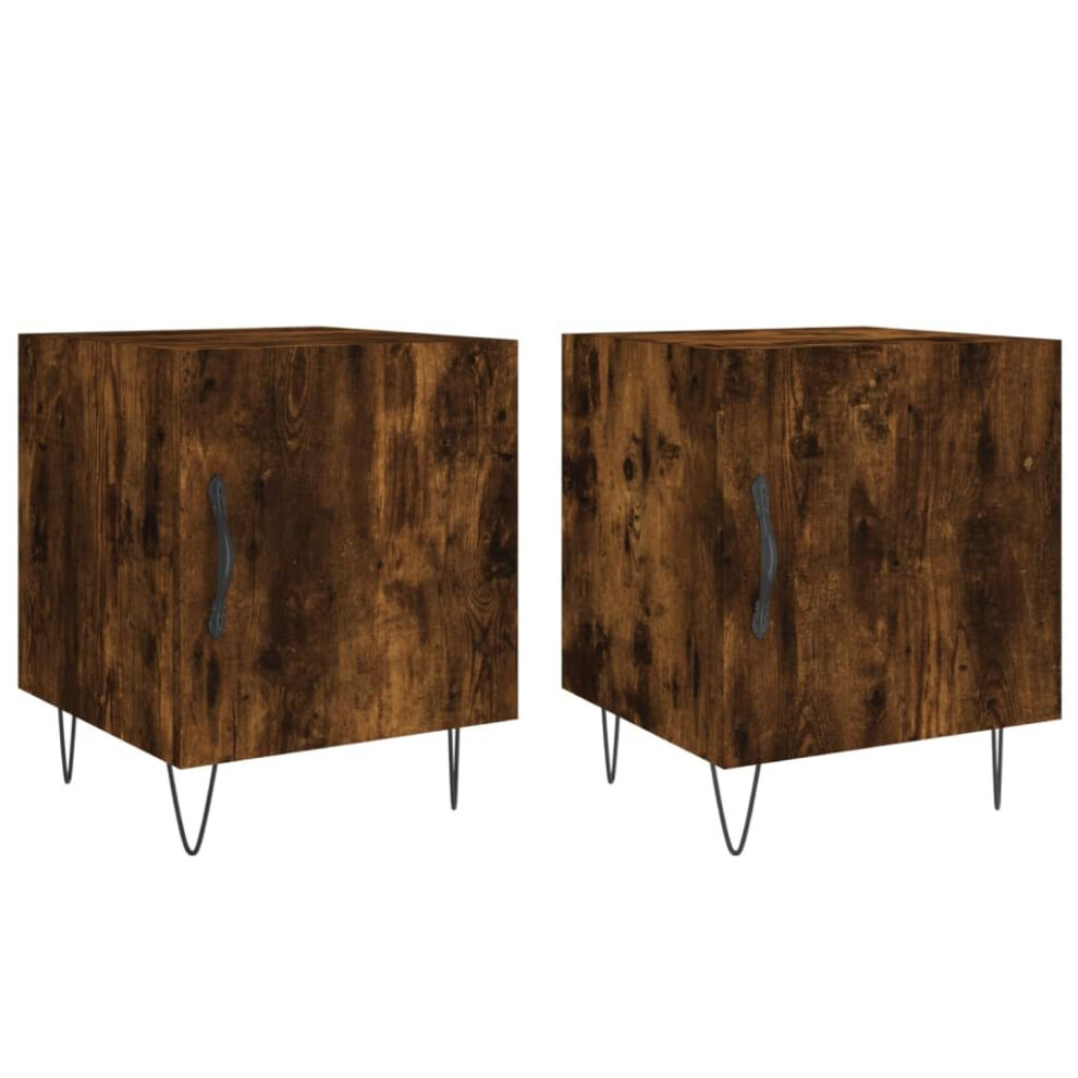 Vidaxl (Smoked Oak, 2 Pcs) Bedside Cabinet Bed Table Nightstand High Gloss Engineered Wood White