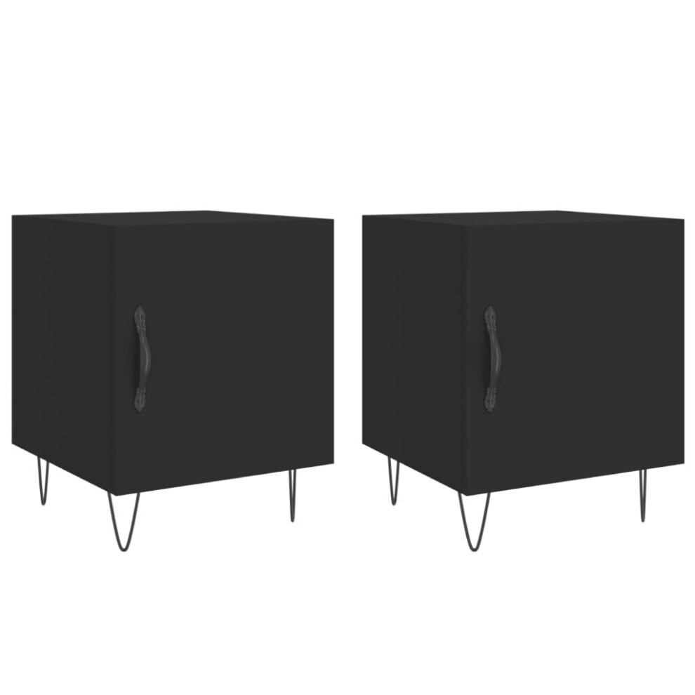 Vidaxl (Black, 2 Pcs) Bedside Cabinet Bed Table Nightstand High Gloss White Engineered Wood
