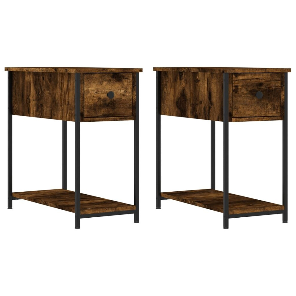 (smoked oak, 2 pcs) vidaXL Bedside Cabinets Side Table Nightstand 2 pcs Smoked Oak Engineered Wood