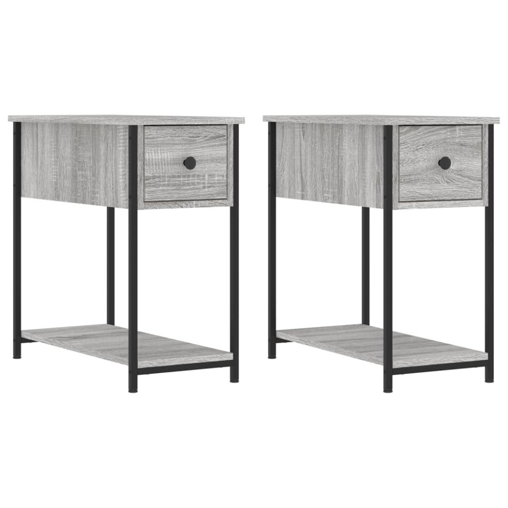 Vidaxl (Grey Sonoma, 2 Pcs) Bedside Cabinets Side Table Nightstand 2 Pcs Smoked Oak Engineered Wood