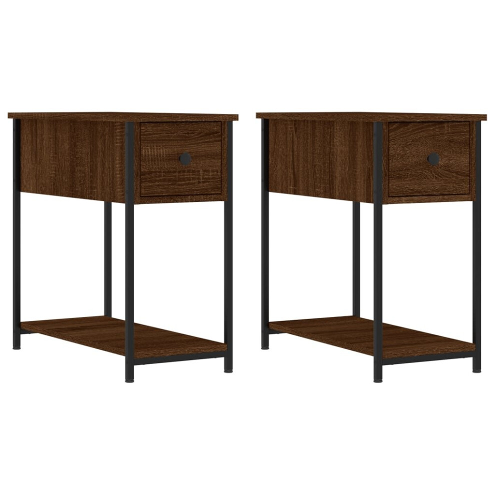 Vidaxl (Brown Oak, 2 Pcs) Bedside Cabinets Side Table Nightstand 2 Pcs Smoked Oak Engineered Wood
