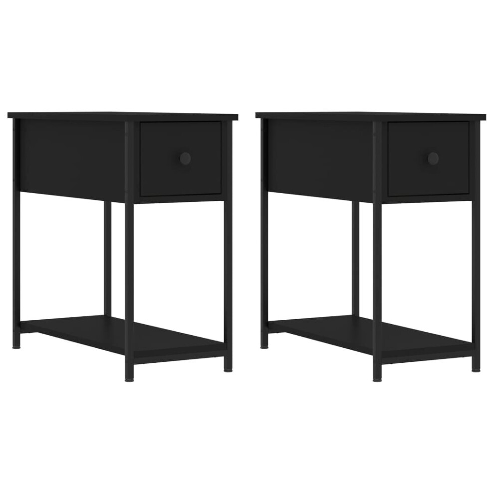 (black, 2 pcs) vidaXL Bedside Cabinets Side Table Nightstand 2 pcs Smoked Oak Engineered Wood