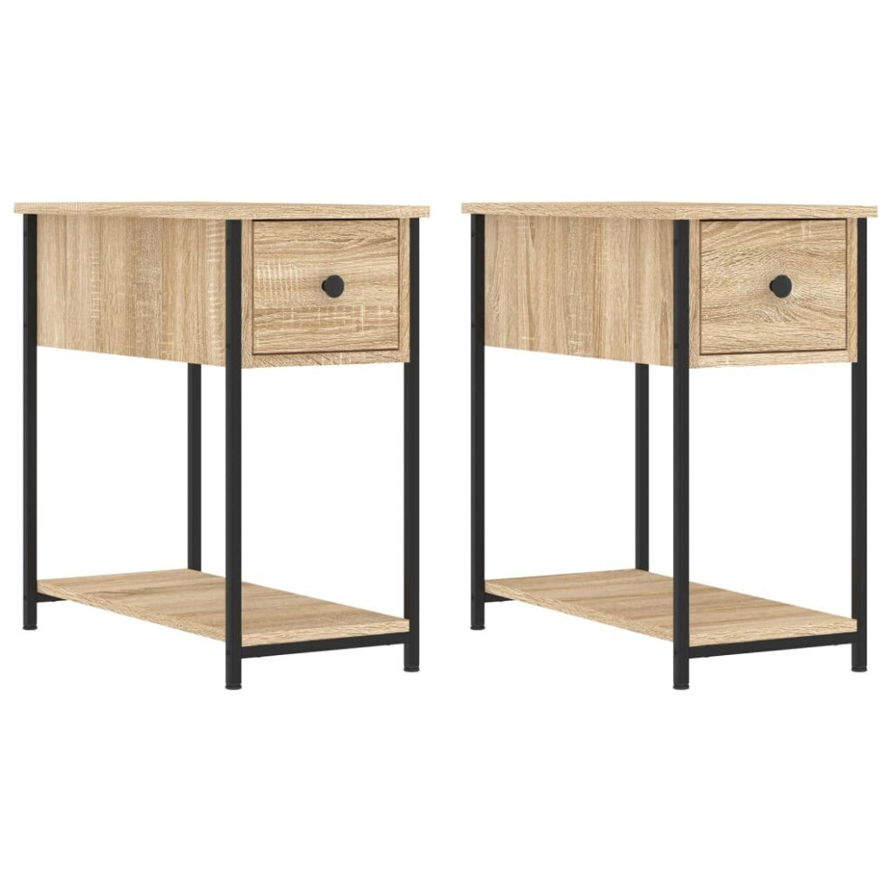 (sonoma oak, 2 pcs) vidaXL Bedside Cabinets Side Table Nightstand 2 pcs Smoked Oak Engineered Wood