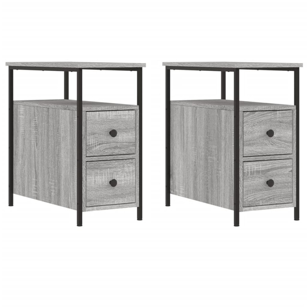 Vidaxl (Grey Sonoma, 2 Pcs) Bedside Cabinets Bedside Table Side Table 2 Pcs Black Engineered Wood