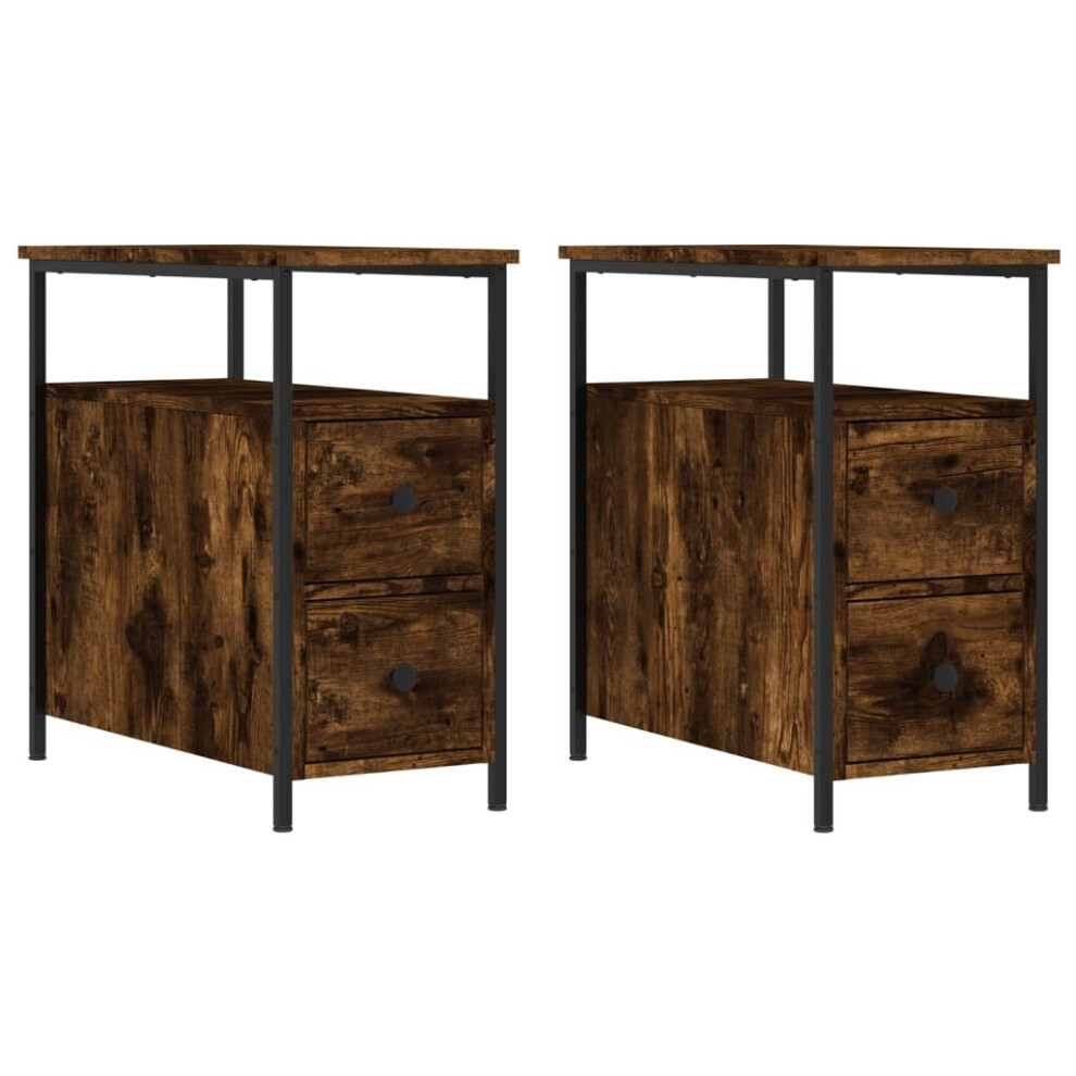 (smoked oak, 2 pcs) vidaXL Bedside Cabinets Bedside Table Side Table 2 pcs Black Engineered Wood