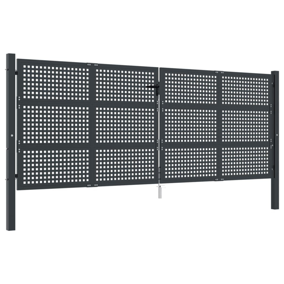 Vidaxl (400 X 175 Cm) Garden Gate Driveway Fence Gate Fence Panel Patio Gate Anthracite Steel