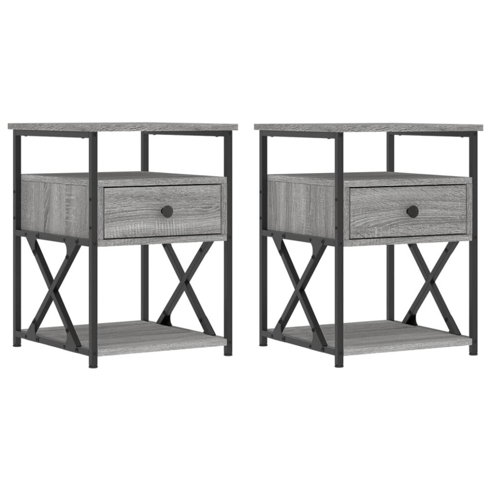 Vidaxl (Grey Sonoma, 2 Pcs) Bedside Cabinets Side Table Nightstand 2 Pcs Brown Oak Engineered Wood