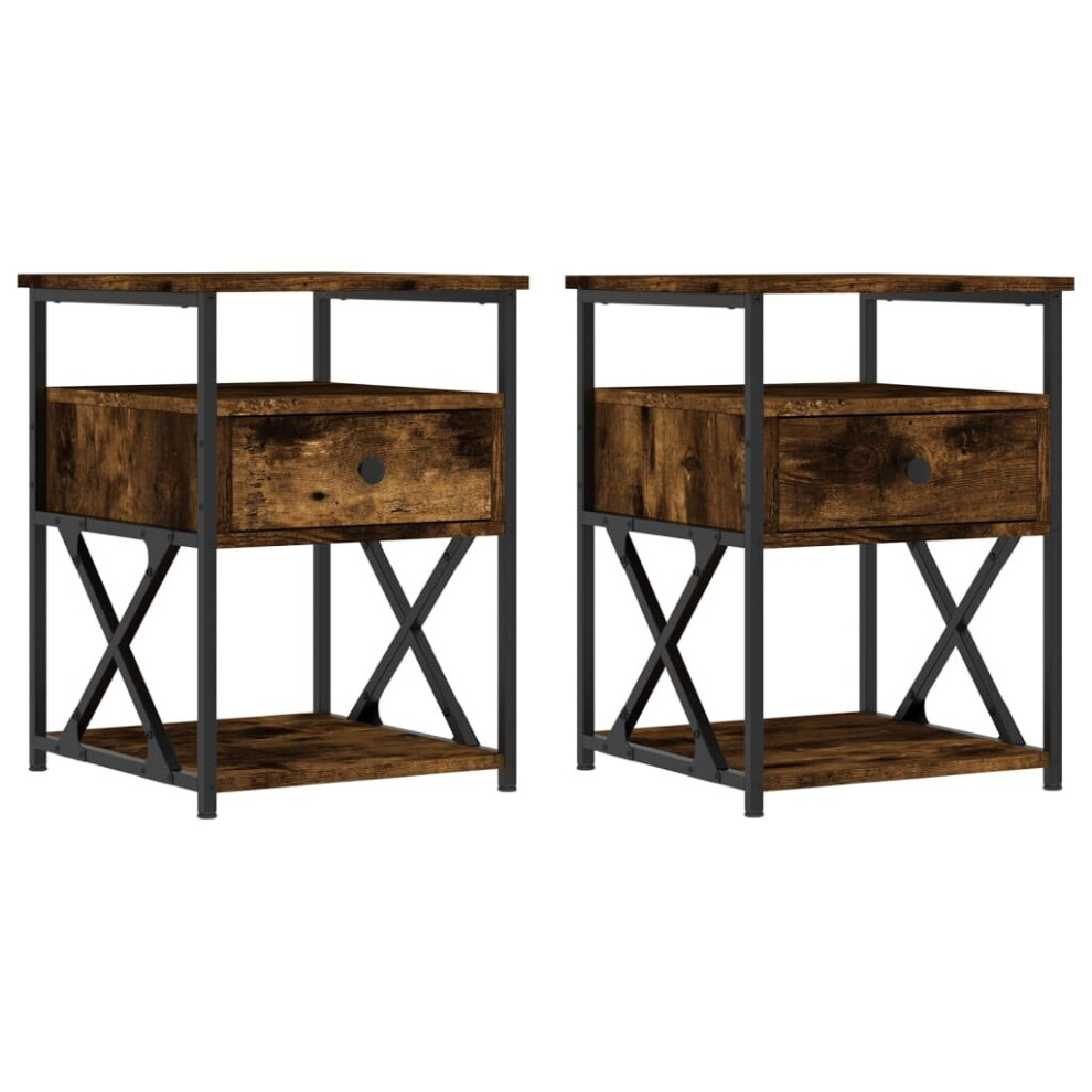 (smoked oak, 2 pcs) vidaXL Bedside Cabinets Side Table Nightstand 2 pcs Brown Oak Engineered Wood