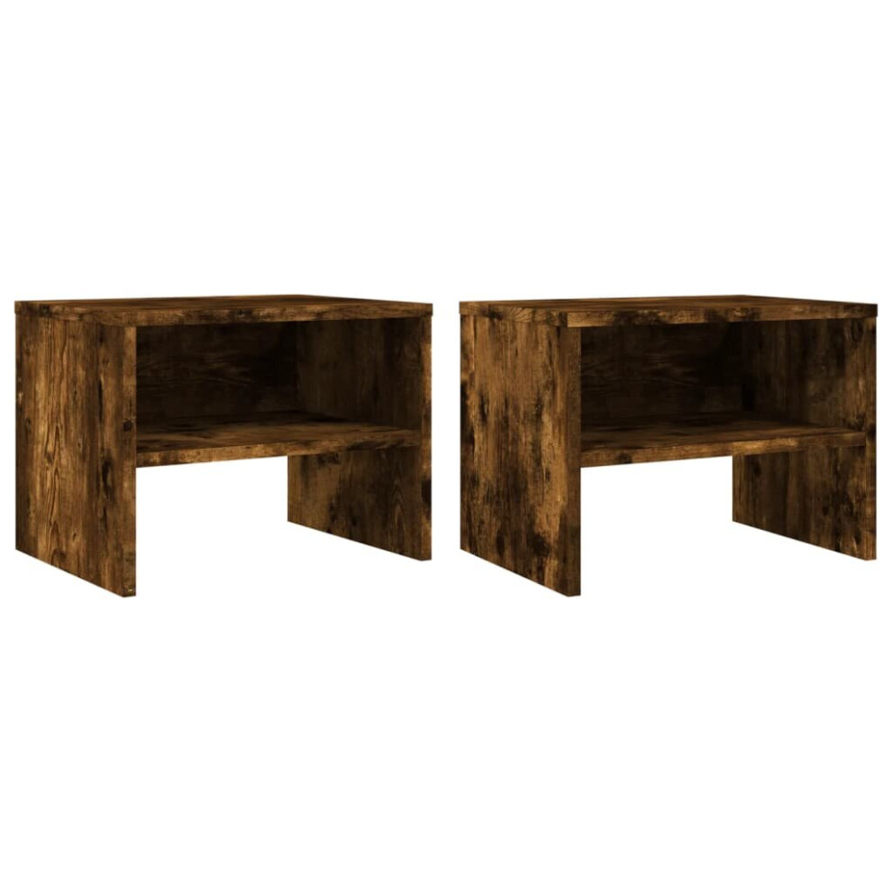 Vidaxl (Smoked Oak, 2 Pcs) Bedside Cabinet Home Telephone Nightstand Bed Table Engineered Wood