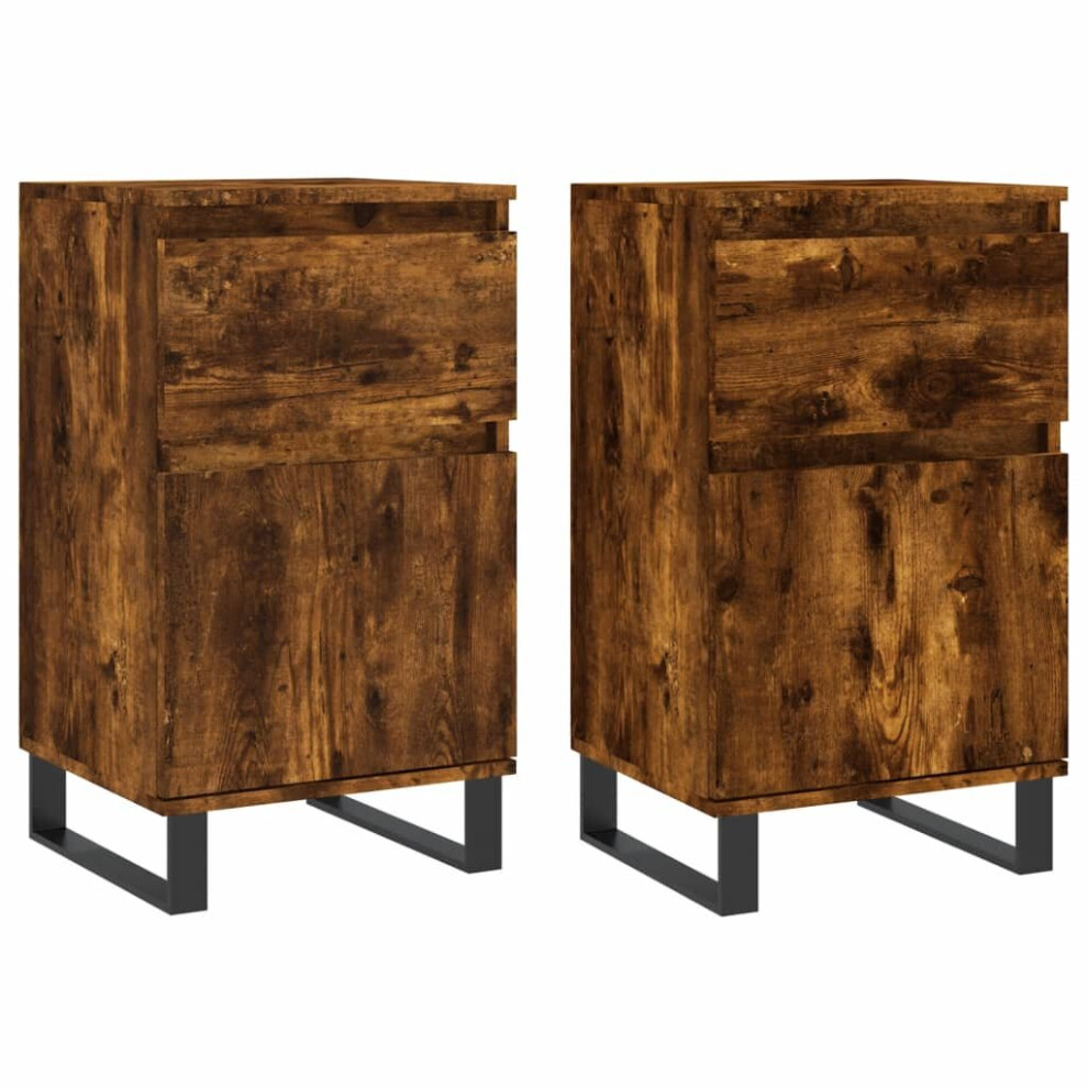 Vidaxl (Smoked Oak, 2 Pcs) Sideboards Storage Cabinet Cupboard 2 Pcs Smoked Oak Engineered Wood