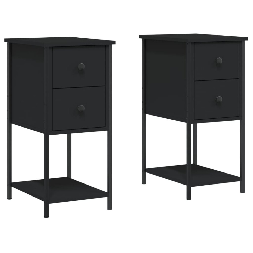 Vidaxl (Black, 2 Pcs) Bedside Cabinets Nightstand Bed Table 2 Pcs Smoked Oak Engineered Wood