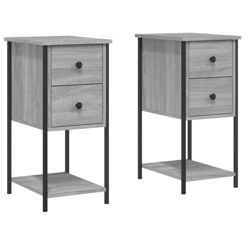 Vidaxl (Grey Sonoma, 2 Pcs) Bedside Cabinets Nightstand Bed Table 2 Pcs Smoked Oak Engineered Wood