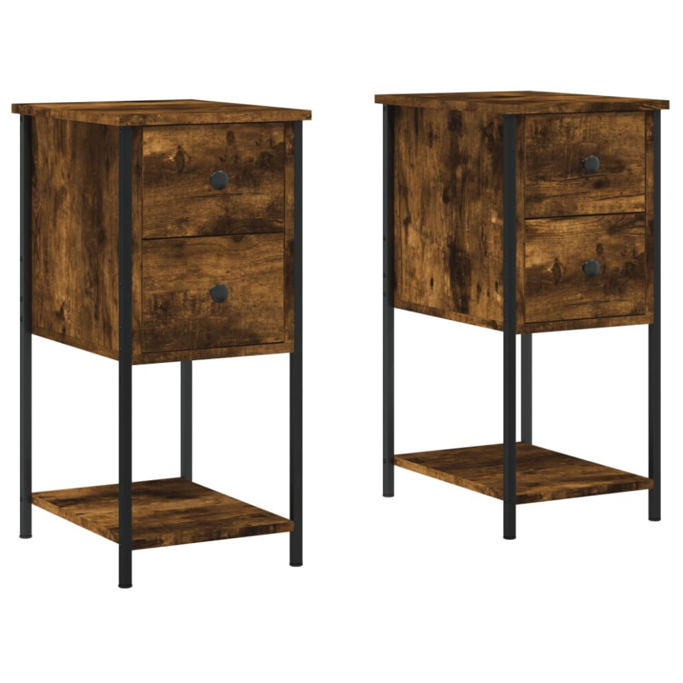 (smoked oak, 2 pcs) vidaXL Bedside Cabinets Nightstand Bed Table 2 pcs Smoked Oak Engineered Wood