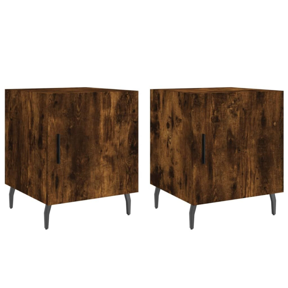 Vidaxl (Smoked Oak, 2 Pcs) Bedside Cabinet Bedside Table Nightstand Bedstand Engineered Wood White