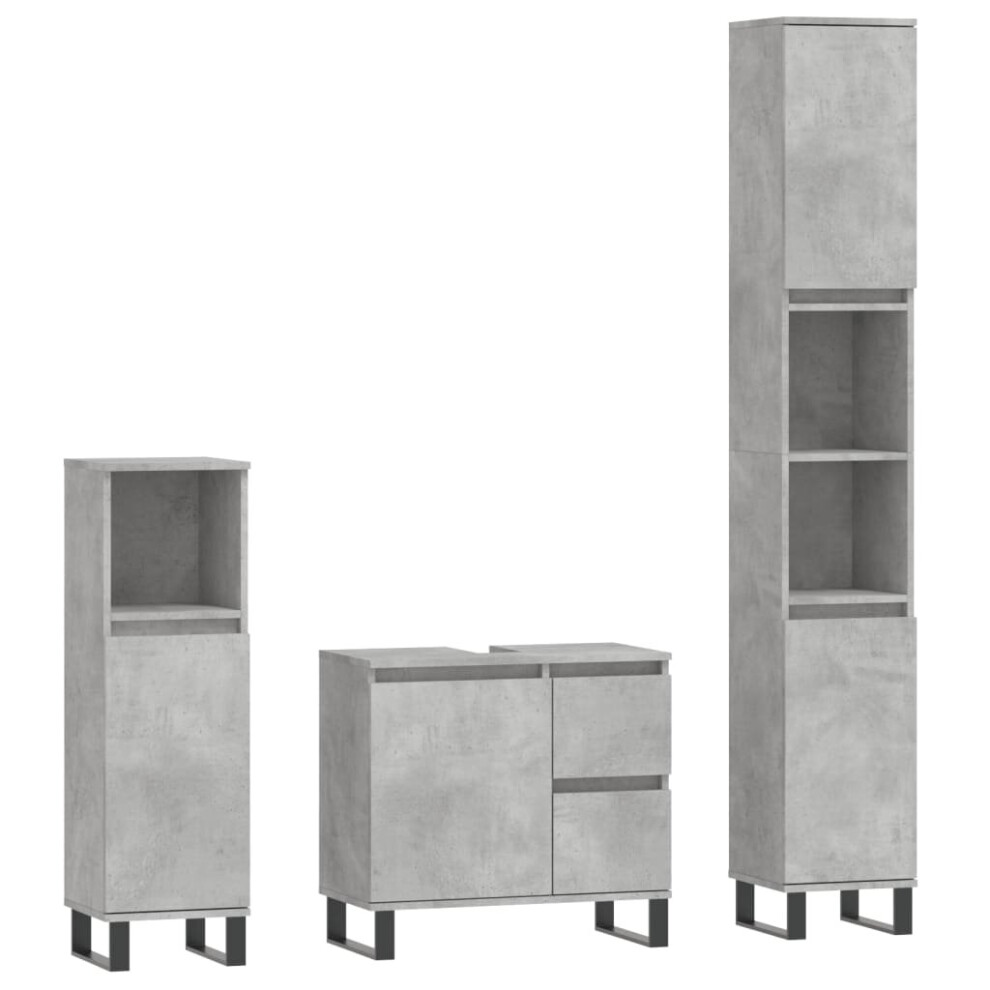 (concrete grey) vidaXL Bathroom Furniture Set Storage Cabinet 3 Piece White Engineered Wood