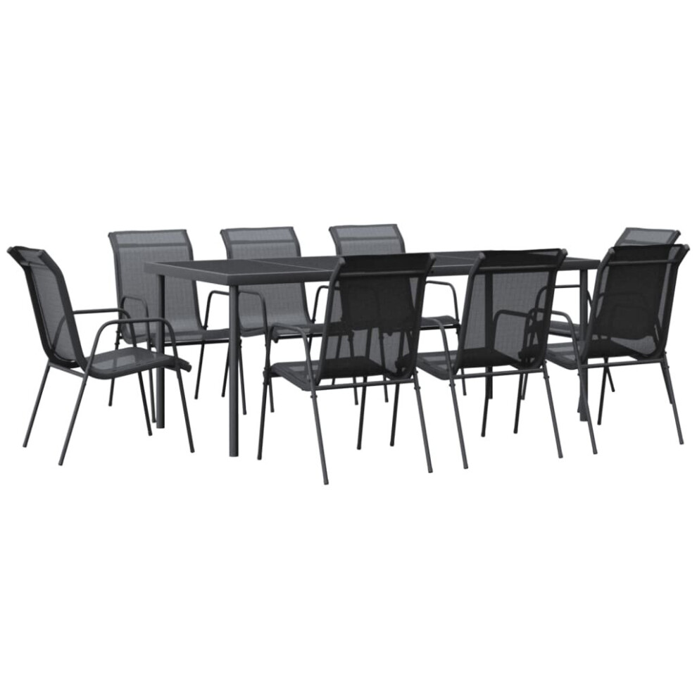 (9 piece, 190 cm) vidaXL Garden Dining Set Outdoor Dining Set 5 Piece Black Steel and Textilene