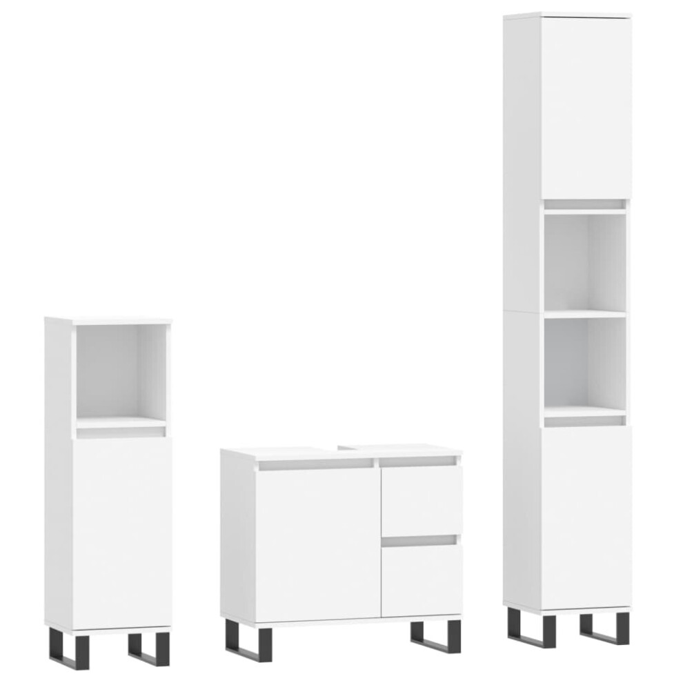 (white) vidaXL Bathroom Furniture Set Storage Cabinet 3 Piece White Engineered Wood