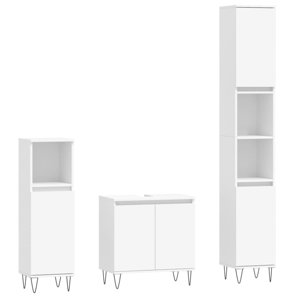 (white) vidaXL Bathroom Furniture Set 3 Piece Cabinet High Gloss White Engineered Wood