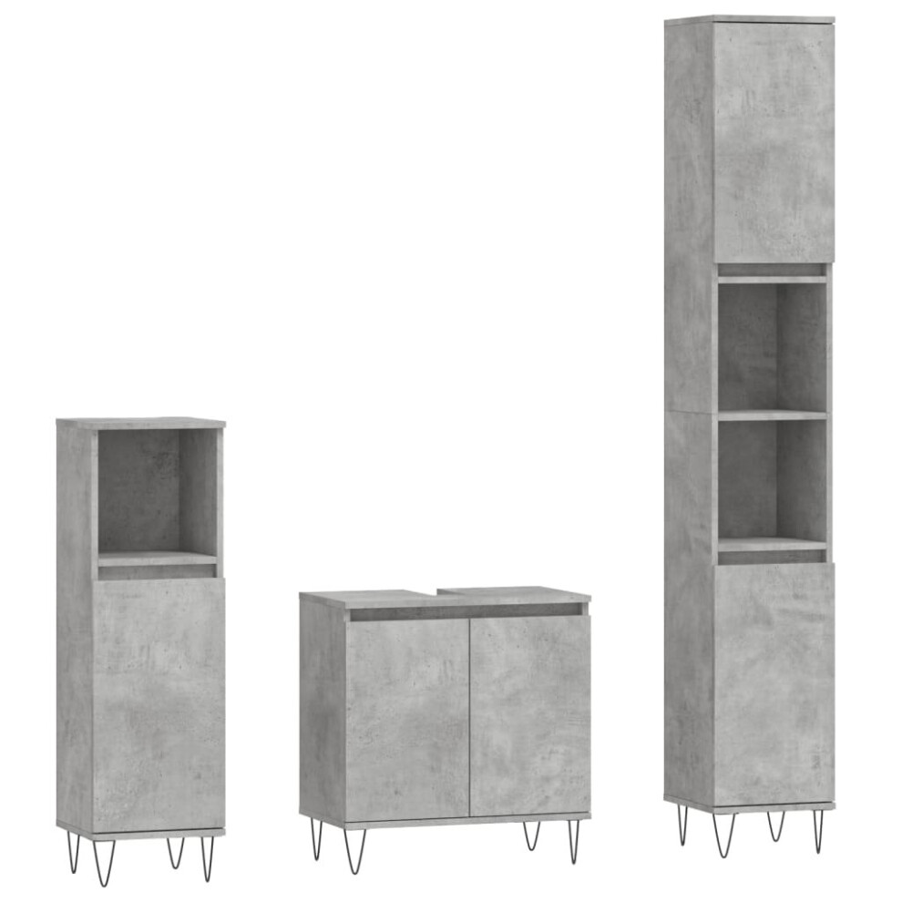 (concrete grey) vidaXL Bathroom Furniture Set 3 Piece Cabinet High Gloss White Engineered Wood