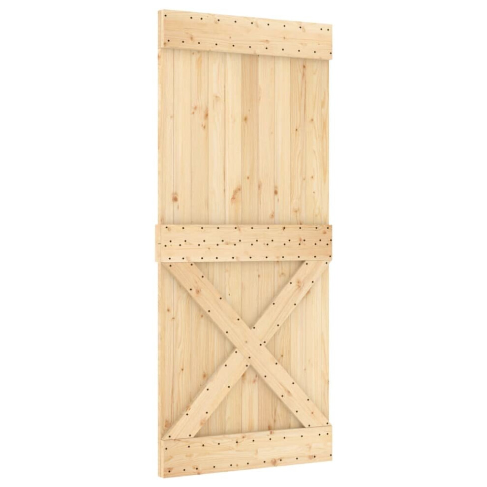 (90 x 210 cm) vidaXL Solid Pine Wood Door Porch Wooden Sliding Entrance Door Home Front Door
