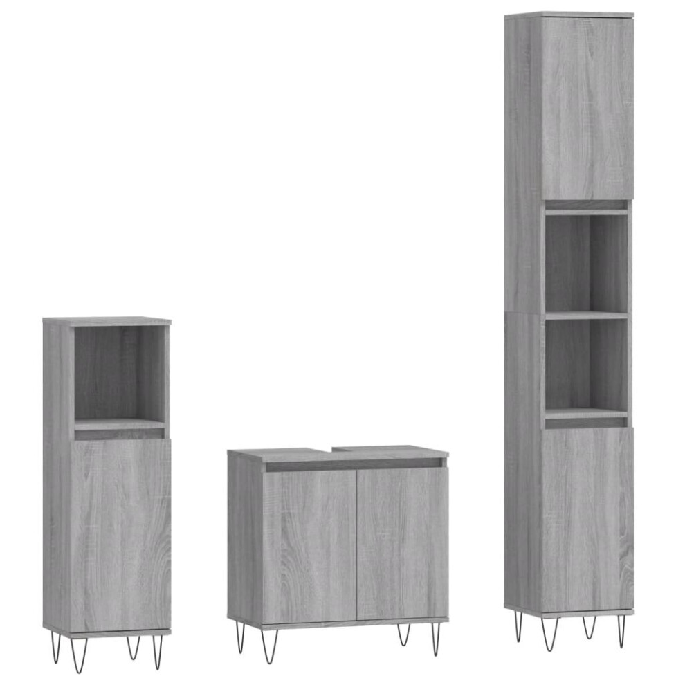 (grey sonoma) vidaXL Bathroom Furniture Set 3 Piece Cabinet High Gloss White Engineered Wood